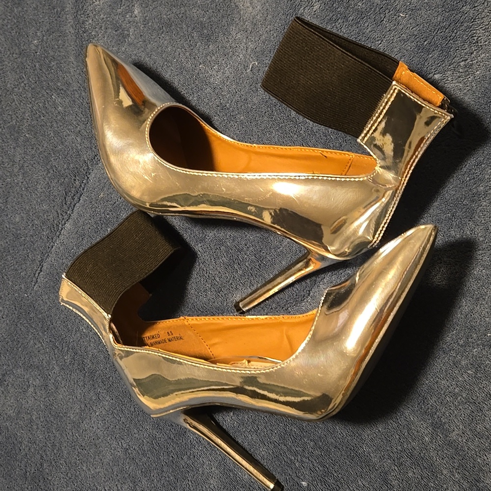 Chrome pumps with ankle straps